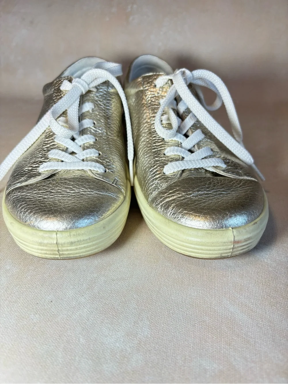 Ecco Soft 7 Gold Metallic Sneakers, size 40 Leather Lace-Up Sneakers - Women